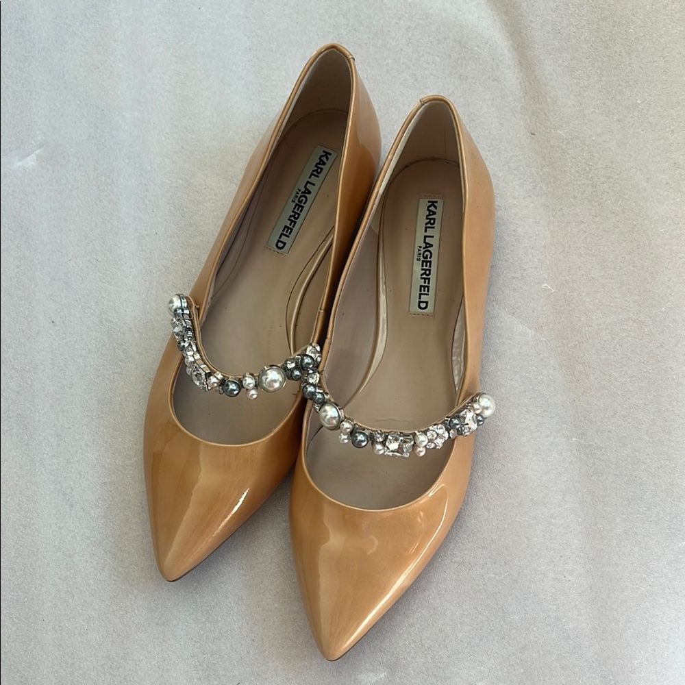 Karl Lagerfeld Beige Embellished Flats